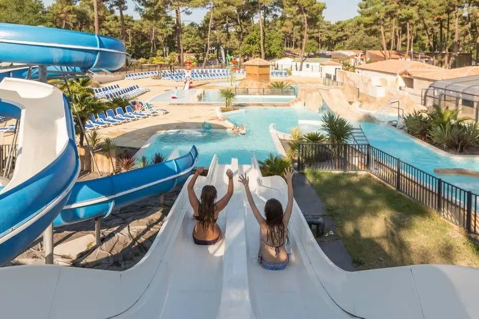 Family water slide at a European campsite